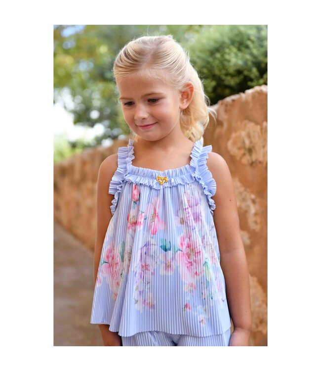 Angels Face FORTUNA BORDER PRINT PLEATED TOP + FORTUNA BORDER PRINT PLEATED TROUSER PRETTY BLUE