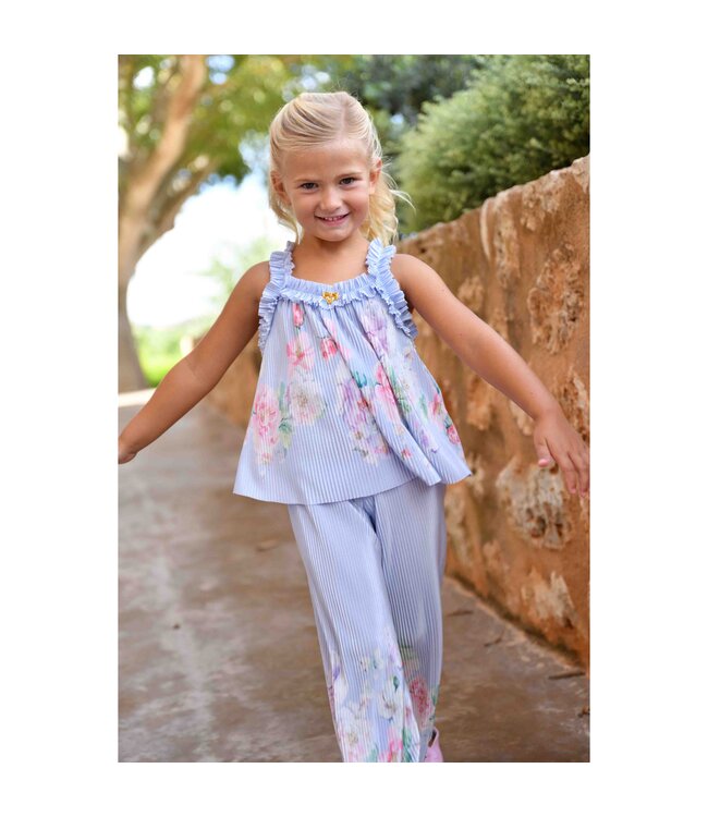 Angels Face FORTUNA BORDER PRINT PLEATED TOP + FORTUNA BORDER PRINT PLEATED TROUSER PRETTY BLUE