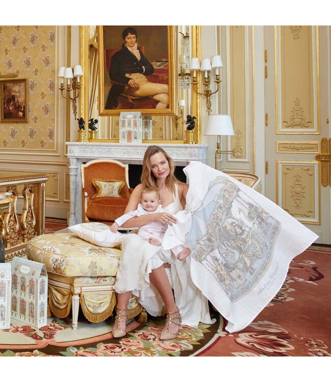 Atelier Choux Carre & Satin Bib Set - Carousel Blue