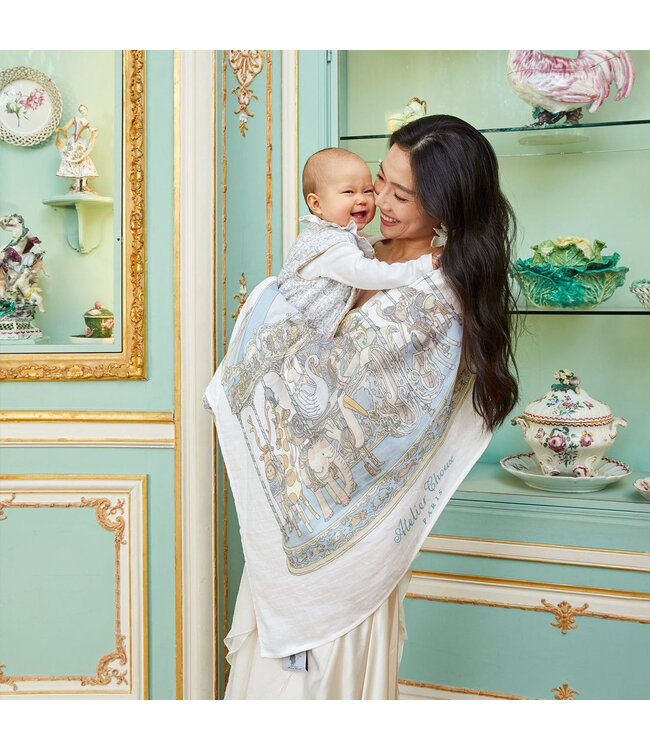 Atelier Choux Carre & Satin Bib Set - Carousel Blue