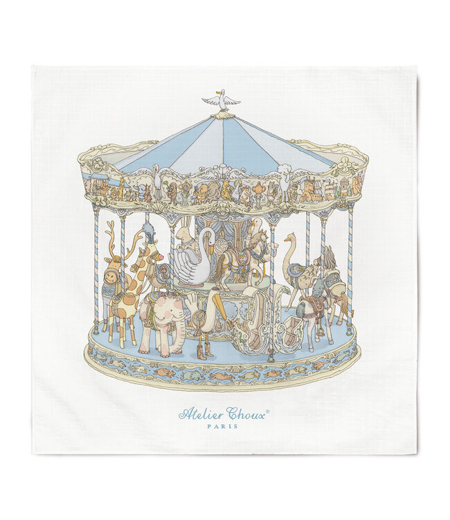 Atelier Choux Carre & Satin Bib Set - Carousel Blue