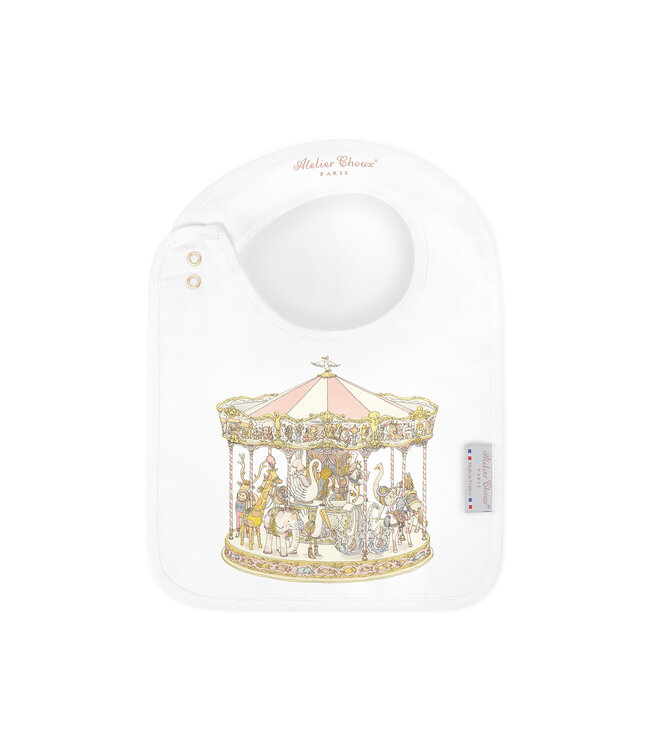 Atelier Choux Carre & Satin Bib Set - Carousel Pink