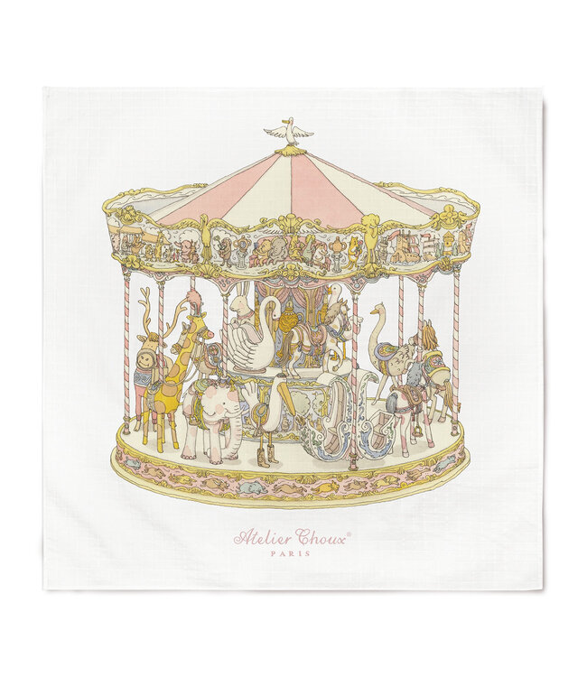 Atelier Choux Carre & Satin Bib Set - Carousel Pink