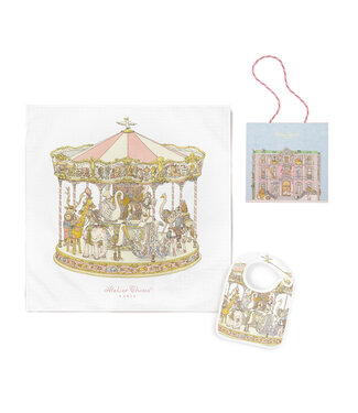 Atelier Choux Carre & Satin Bib Set - Carousel Pink