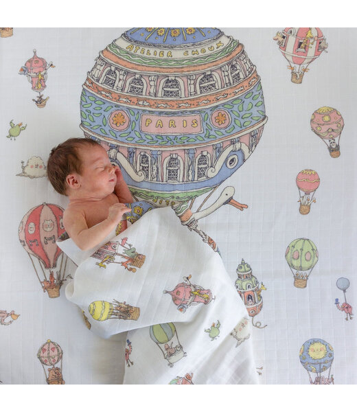 Carre & Satin Bib Set - Hot Air Balloons