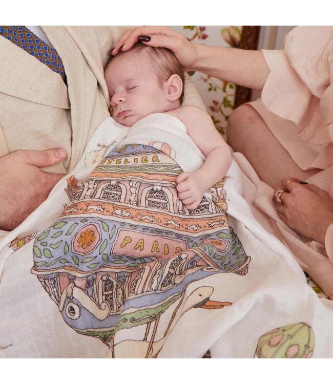 Atelier Choux Carre & Satin Bib Set - Hot Air Balloons