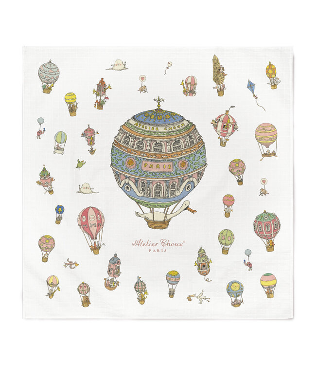 Atelier Choux Carre & Satin Bib Set - Hot Air Balloons