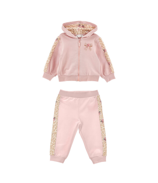 Monnalisa FELPA APERTA FIOCCO E ROS + PANTALONI 39H801_8006_094F
