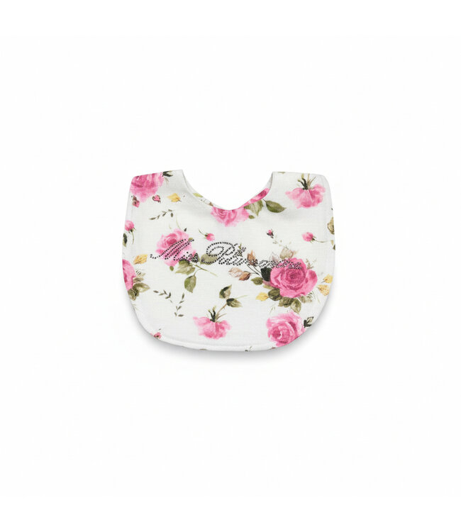 Miss Blumarine BAVETTA IN JERSEY STAMPA ROSE CON LOGO STRASS BEIGE/ROSA