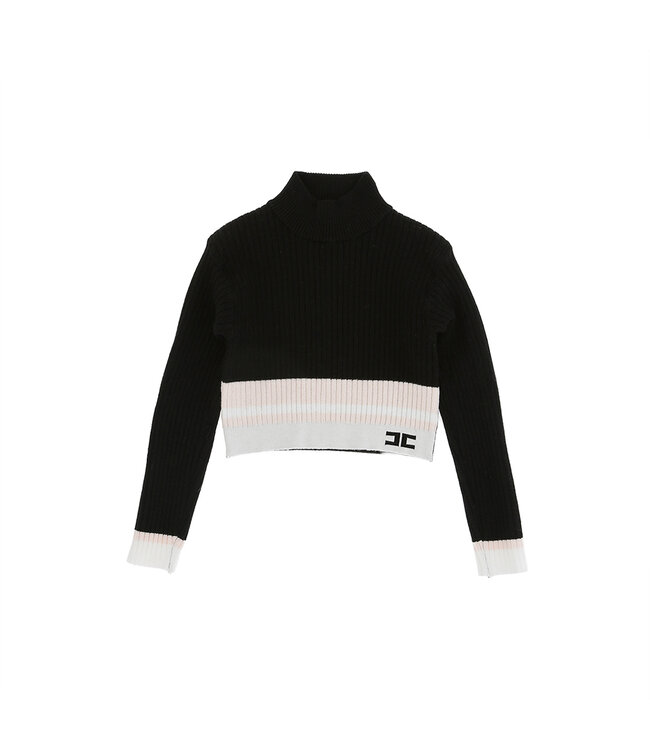 Elisabetta Franchi MAGLIA LUPETTO A COSTE CON RIGHE NERO/NUDE/AVORIO