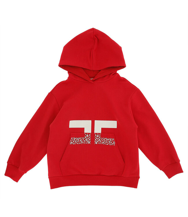 Elisabetta Franchi FELPA CON CAPPUCCIO E STAMPA DOPPIA C CON CASTONI RED PASSION/MILK-CRYSTAL
