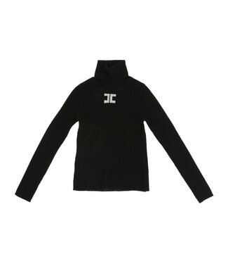 Elisabetta Franchi DOLCE VITA IN MAGLIA A COSTINE CON LOGO A INTARSIO NERO/MILK