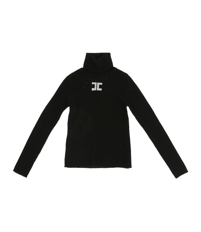 Elisabetta Franchi DOLCE VITA IN MAGLIA A COSTINE CON LOGO A INTARSIO NERO/MILK