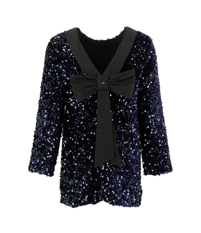 Elisabetta Franchi ABITO IN PAILLETTES CON FIOCCO DIETRO BLU/NERO