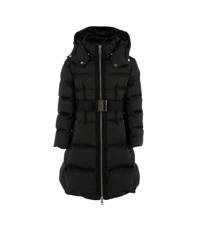 Elisabetta Franchi GIUBBOTTO LUNGO IN VELA SATIN CON CINTURA NERO
