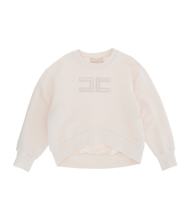 Elisabetta Franchi FELPA CON FONDO ASIMMETRICO E RICAMO LOGO NUDE
