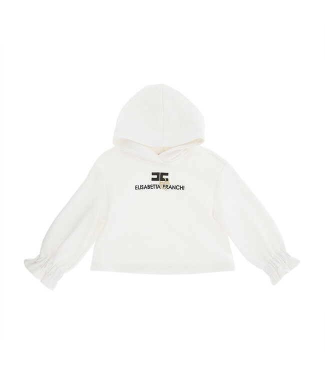 Elisabetta Franchi FELPA CAPPUCCIO CON LOGO LUCCHETTO MILK /NERO-ORO