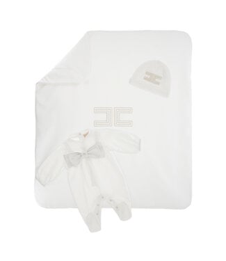 Elisabetta Franchi KIT TUTINA CAPPELLO COPERTA CON FIOCCO E RICAMO CC AVORIO/AVORIO