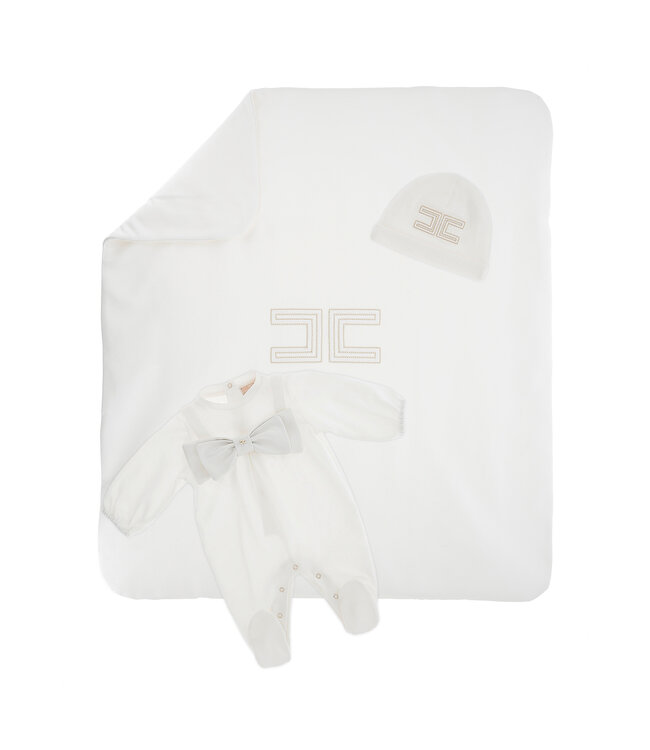 Elisabetta Franchi KIT TUTINA CAPPELLO COPERTA CON FIOCCO E RICAMO CC AVORIO/AVORIO