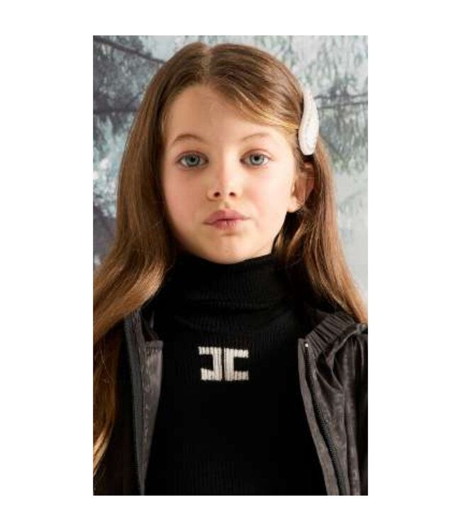 Elisabetta Franchi DOLCE VITA IN MAGLIA A COSTINE CON LOGO A INTARSIO NERO/MILK