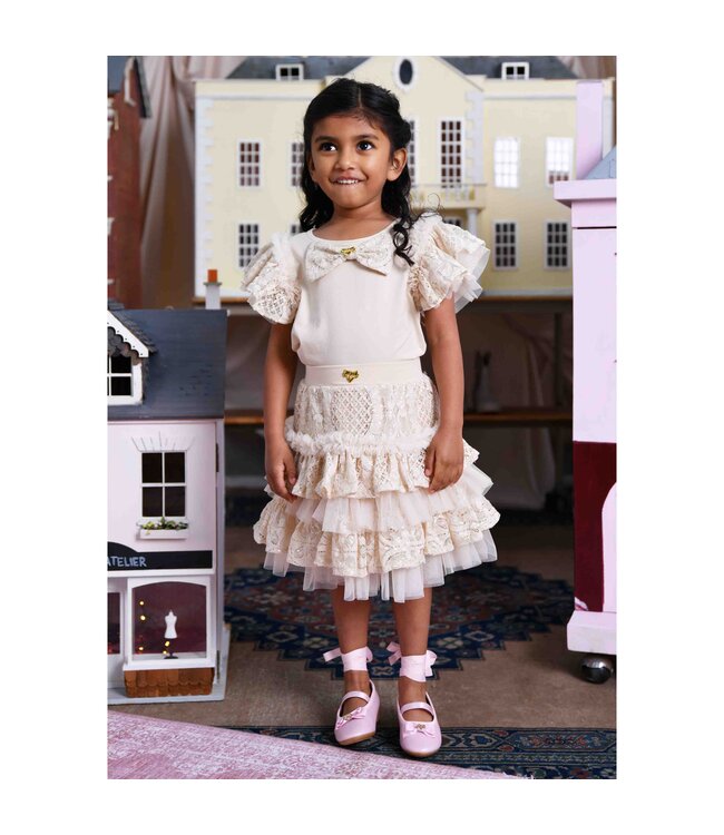 Angels Face COLEEN SEQUIN LACE BOW TOP BISCUIT + OLIVIA SKIRT
