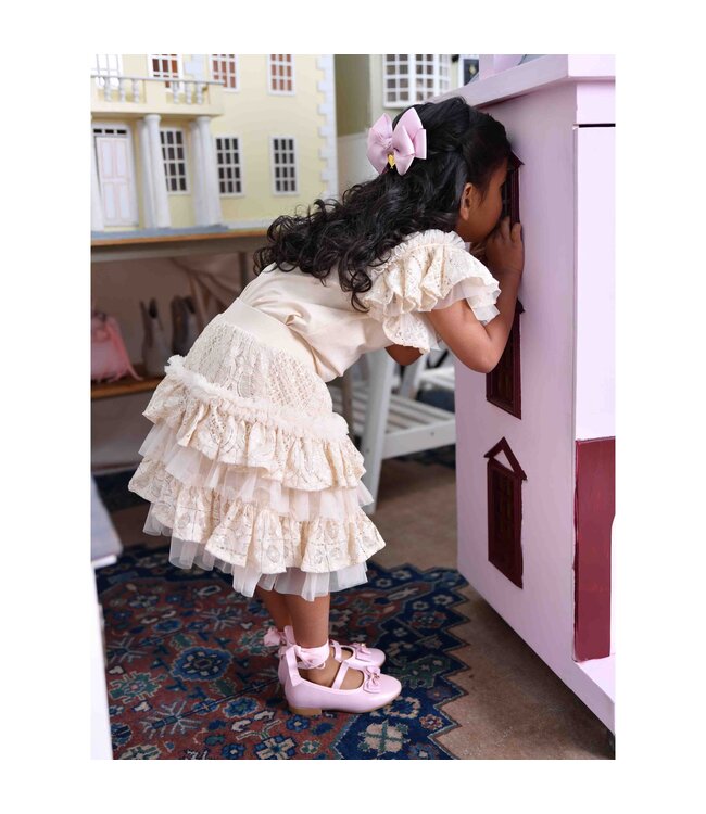 Angels Face COLEEN SEQUIN LACE BOW TOP BISCUIT + OLIVIA SKIRT