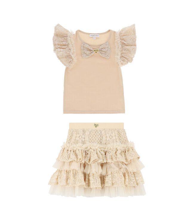 Angels Face COLEEN SEQUIN LACE BOW TOP BISCUIT + OLIVIA SKIRT