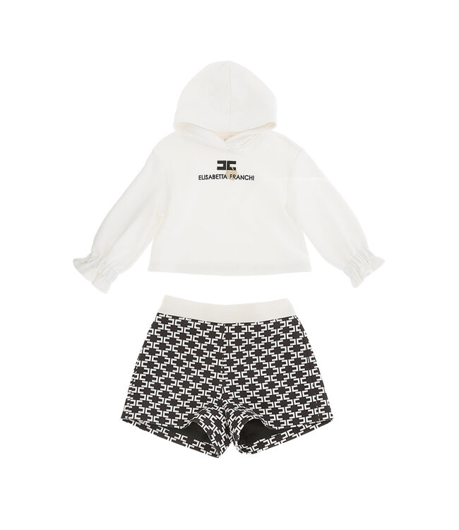 Elisabetta Franchi FELPA CAPPUCCIO CON LOGO LUCCHETTO MILK /NERO-ORO