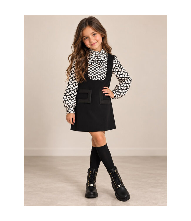 Elisabetta Franchi ABITO IN CREPE CON CAMICIA IN GEORGETTE ST. LOGO NERO/MARSHMALLOW-NERO