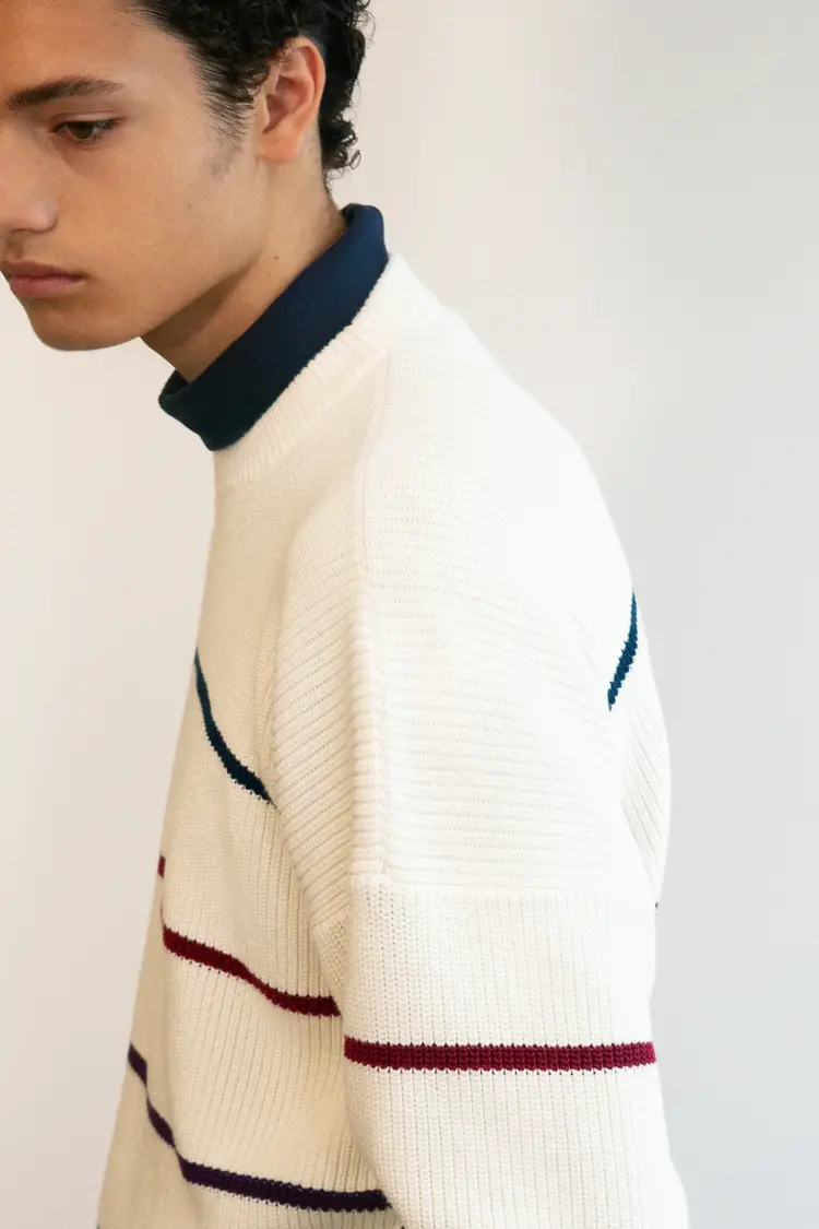 Heavy Weight Organic Cotton Striped Dropped Shoulder Pullover