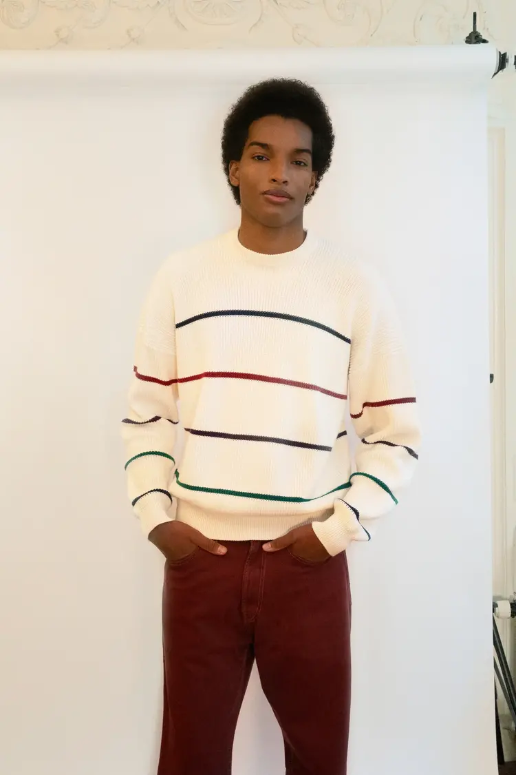 Heavy Weight Organic Cotton Striped Dropped Shoulder Pullover