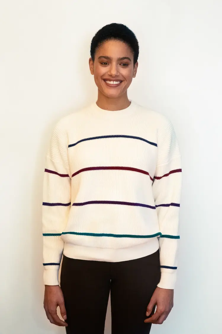 Heavy Weight Organic Cotton Striped Dropped Shoulder Pullover