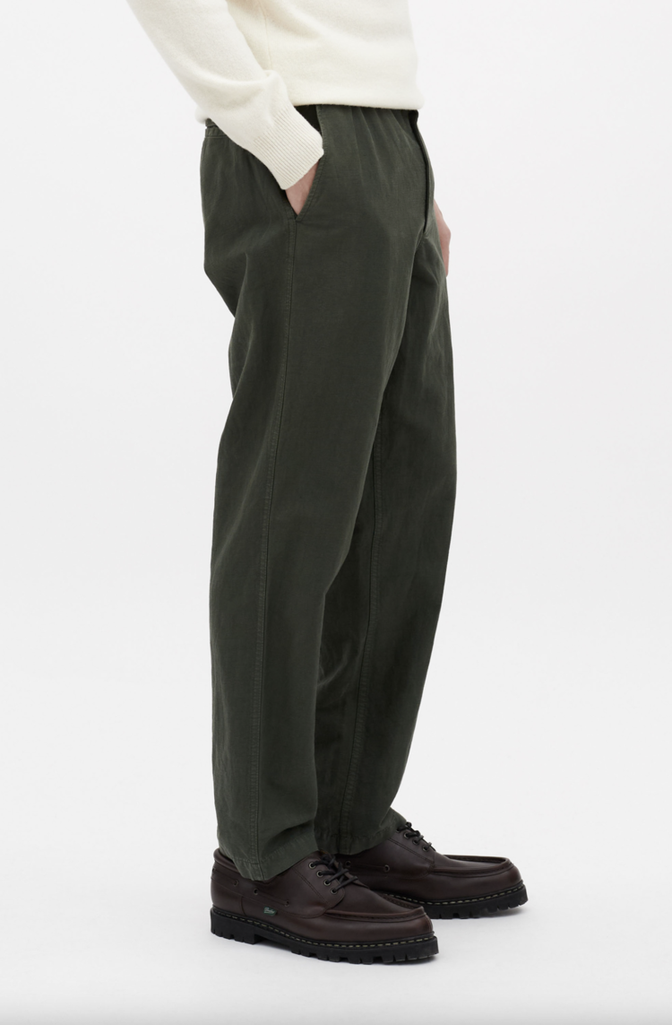 Norse Projects Ezra Relaxed Cotton Linen Trousers 'Spruce Green'