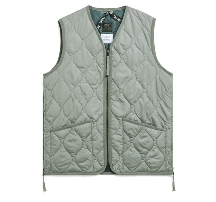 Taion Military W-Zip V Neck Down Vest 'Dark Sage Green'