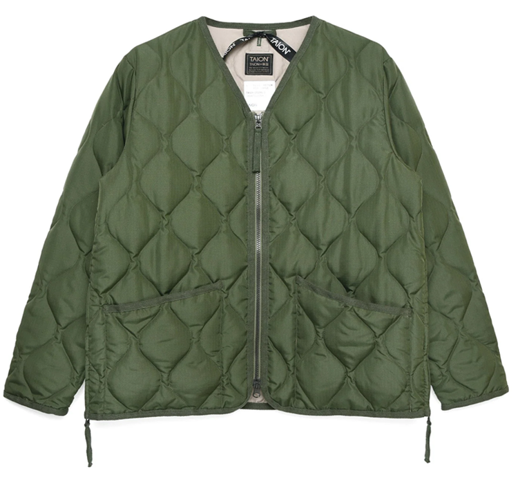 Taion Military W-Zip V Neck Down Jacket 'Olive'