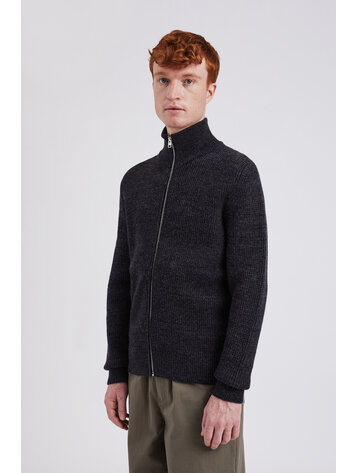 Norse Projects Hagen Wool Cotton Rib Full Zip Jacket 'Dark Grey Melange'