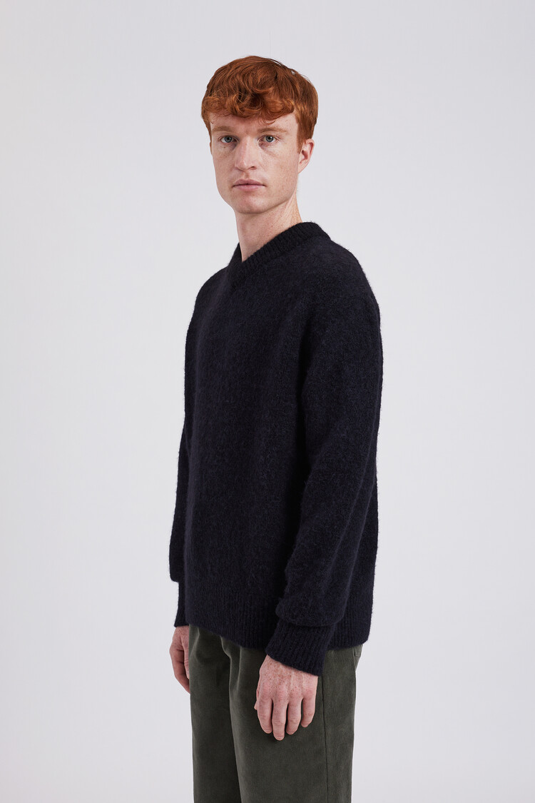 Norse Projects Rasmus Relaxed Brushed V-Neck Sweater 'Black'