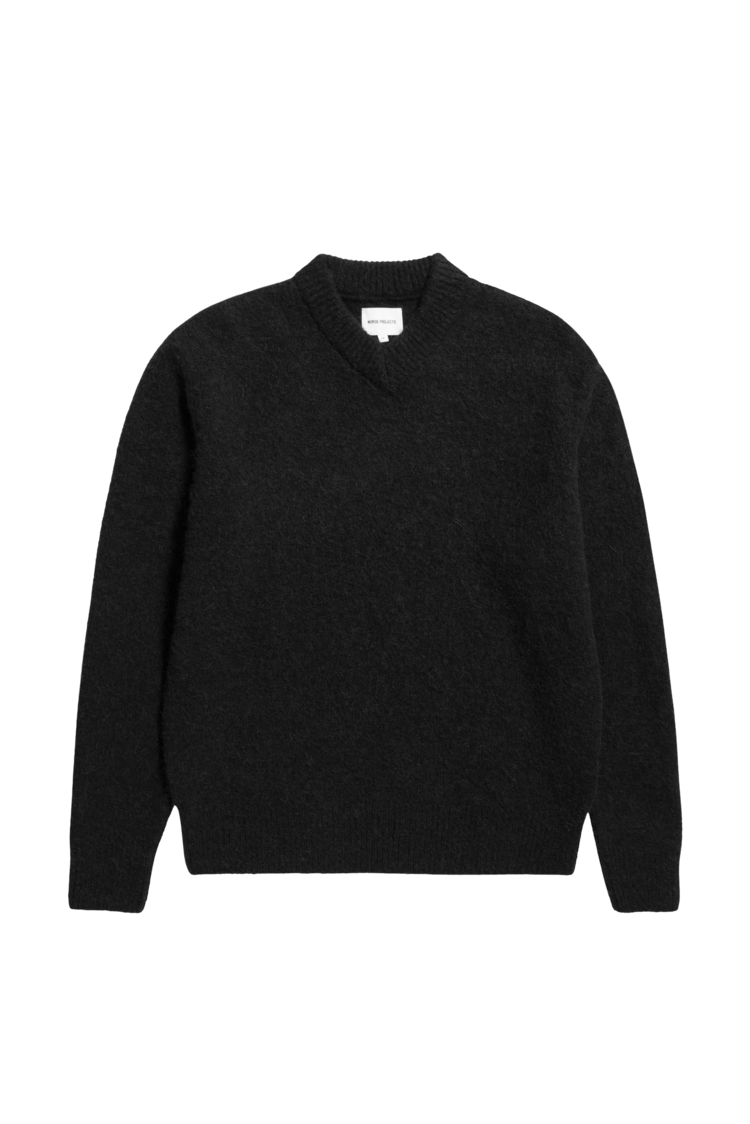 Norse Projects Rasmus Relaxed Brushed V-Neck Sweater 'Black'