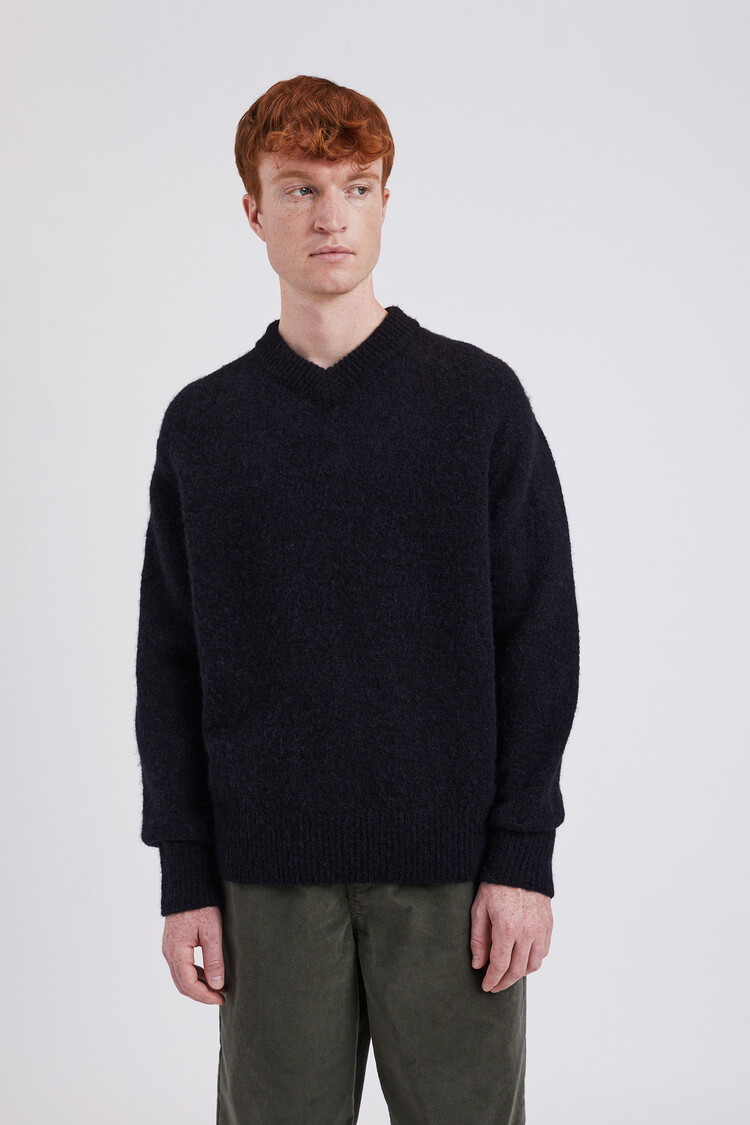 Norse Projects Rasmus Relaxed Brushed V-Neck Sweater 'Black'