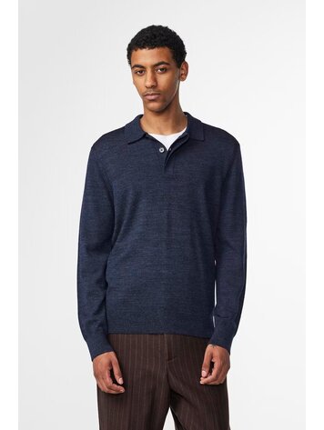 No Nationality 07 Emerson 6605 Wool Polo 'Navy Mouline'