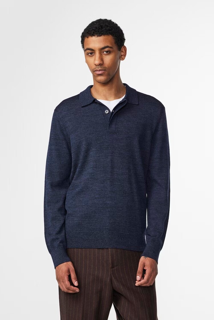 No Nationality 07 Emerson 6605 Wool Polo 'Navy Mouline'