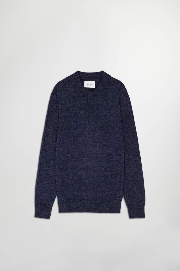 No Nationality 07 Emerson 6605 Wool Polo 'Navy Mouline'