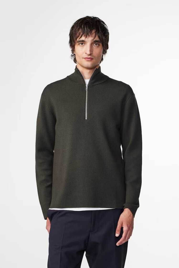 No Nationality 07 Harald 6530 Half Zip Wool Blend Sweater 'Dark Army'