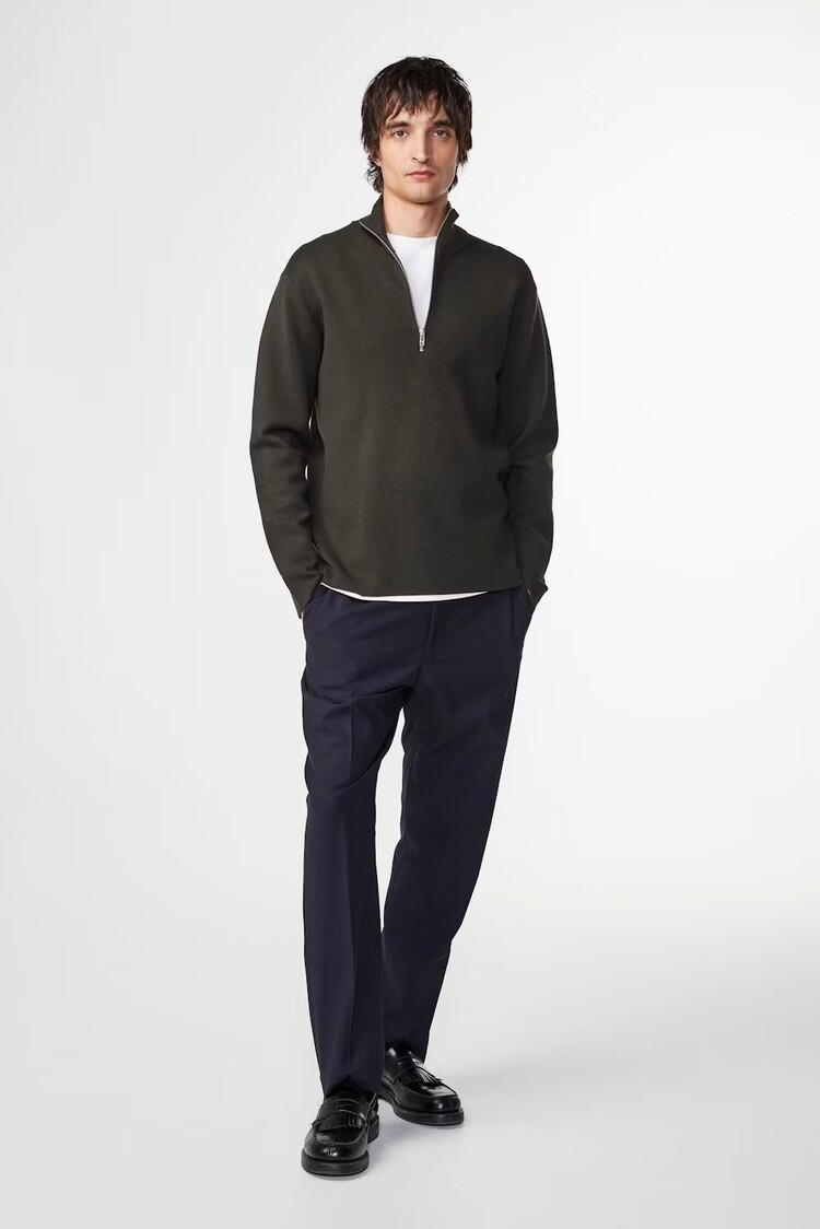 No Nationality 07 Harald 6530 Half Zip Wool Blend Sweater 'Dark Army'