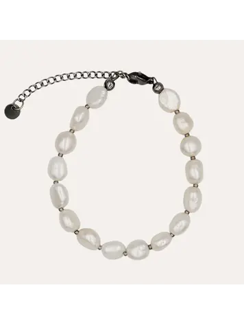 Monochromatic Detailed Pearl Bracelet 'Silver'