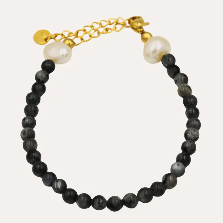 Monochromatic Larvikite Gold Bracelet 'Black'