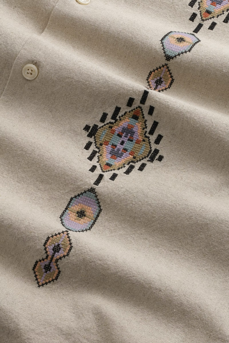 No Nationality 07 Ole 5396 Linen Blend Shirt 'Oatmeal'