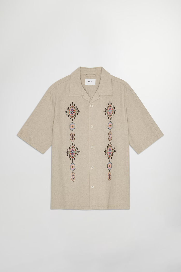 No Nationality 07 Ole 5396 Linen Blend Shirt 'Oatmeal'