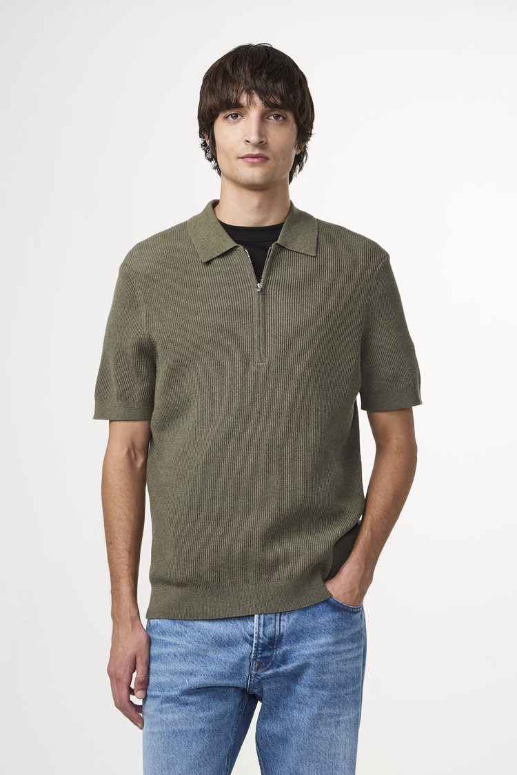 No Nationality 07 Hansie 6600 Ribbed Half Zip Polo 'Capers'