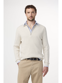 No Nationality 07 Hansie 6600 Ribbed Half Zip Polo 'Ivory'